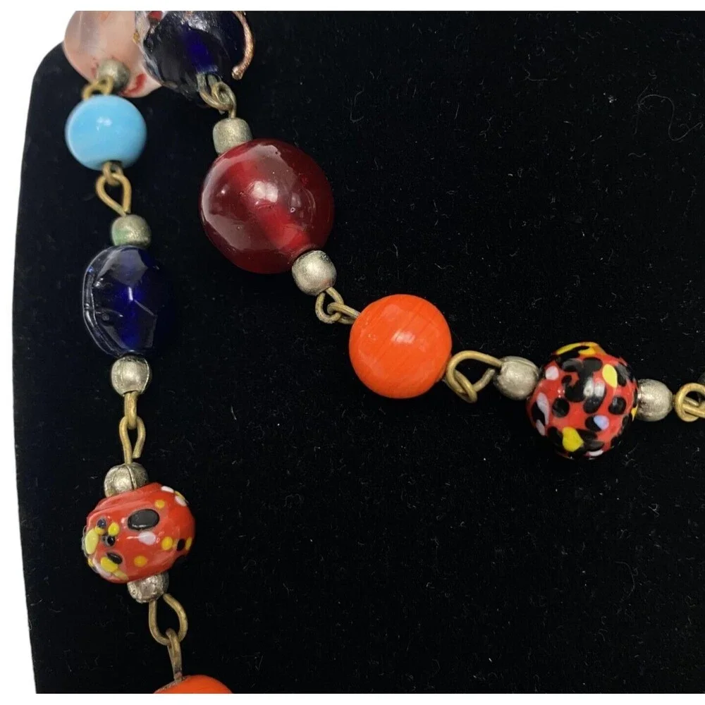Artisan Necklace Venetian Art Glass Millefiori Lamp Worked Beads Multi Colored